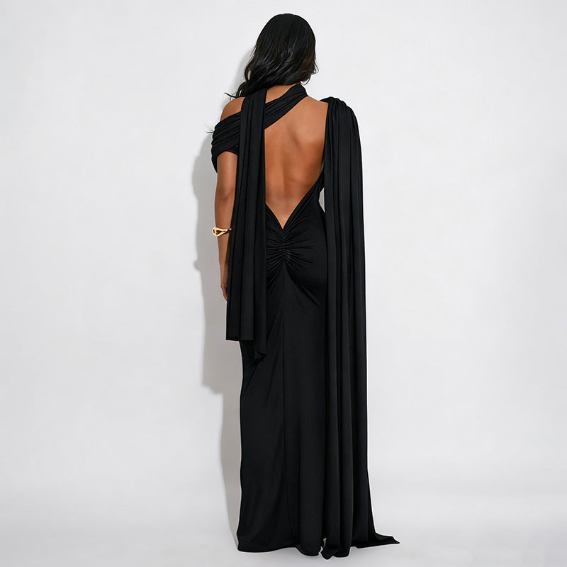 MB10111 Cape Sleeve Maxi Dress