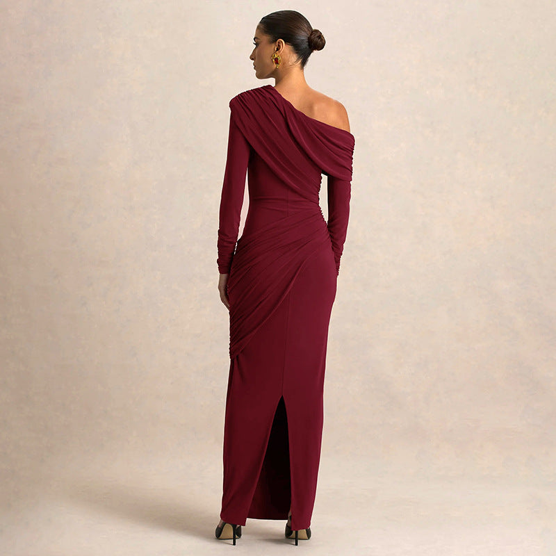 MB1422 One-Shoulder Long Sleeve Bodycon Maxi Dress for Women
