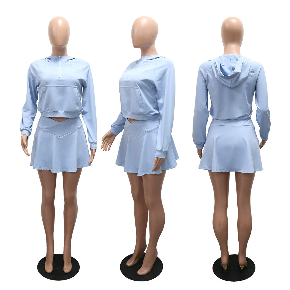 MB1209 Women's Hooded Crop Top & Skort Two-Piece Set