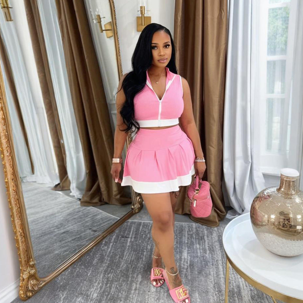 MB1201 Women's Ribbed Sleeveless Crop Top & Mini Skirt Set