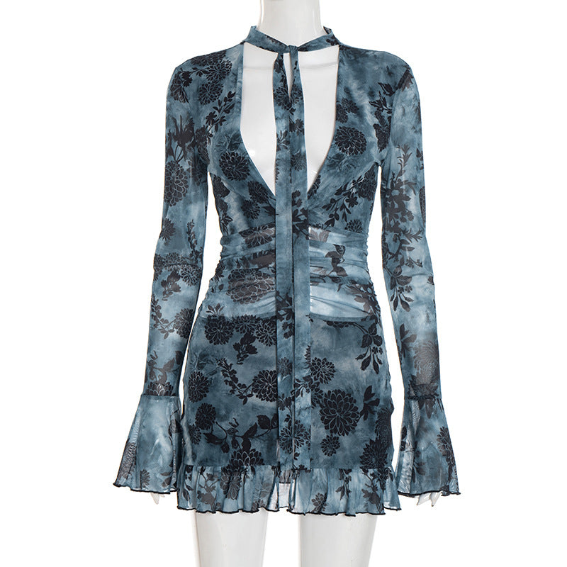 MB1084 Mesh Floral Print Mesh Dress for Women