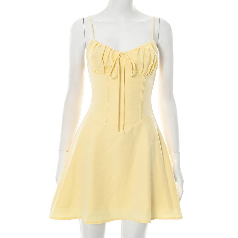 MB1024 Pleated Spaghetti Strap A-Line Mini Dress