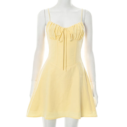 MB1024 Pleated Spaghetti Strap A-Line Mini Dress