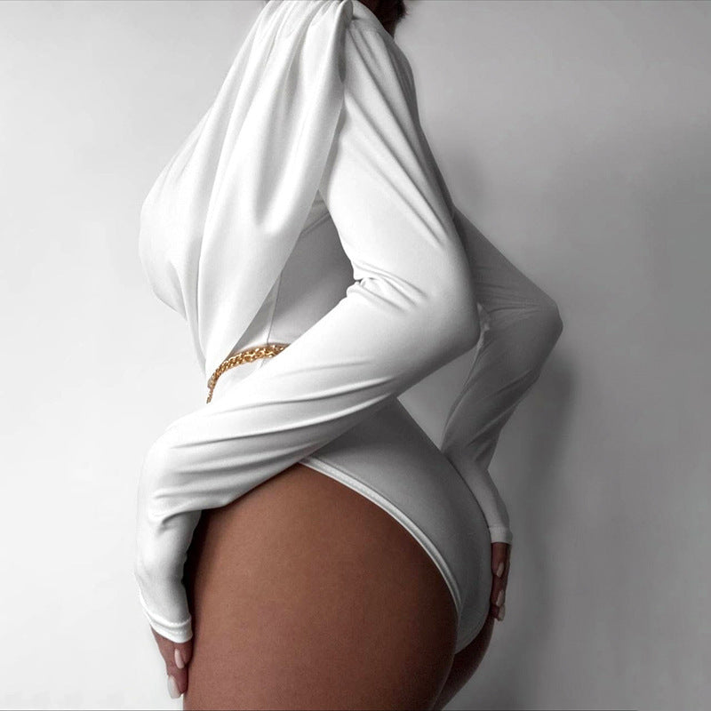 MB1831 Women's Deep V Neck Long Sleeve Bodycon Bodysuit