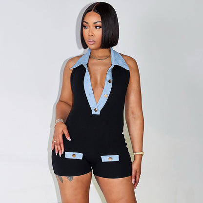 MB1025 Color Block Jumpsuit with Open Back