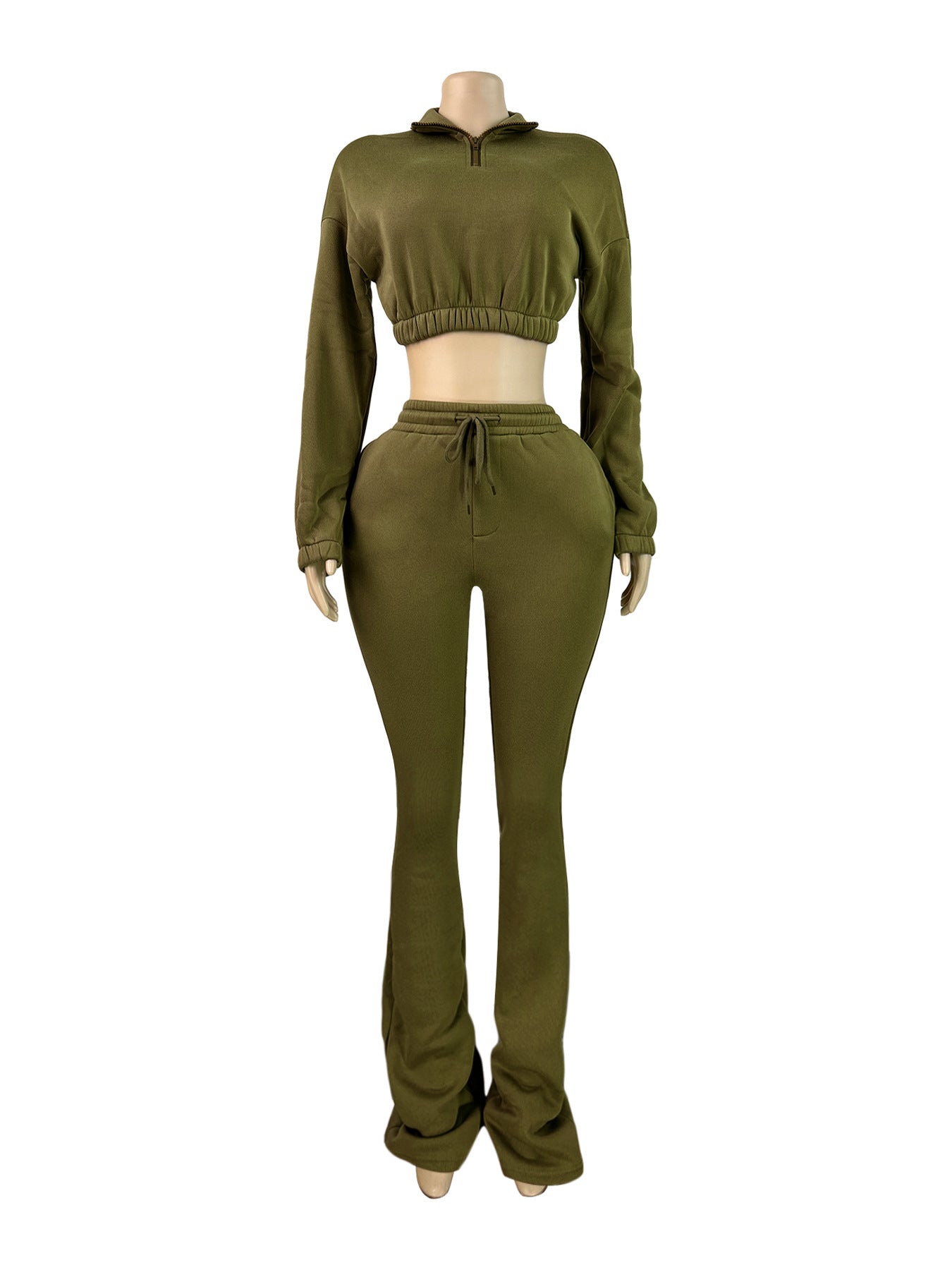 MB1719 Women’s Crop Hoodie & Flare Pants 2-Piece Tracksuit Set