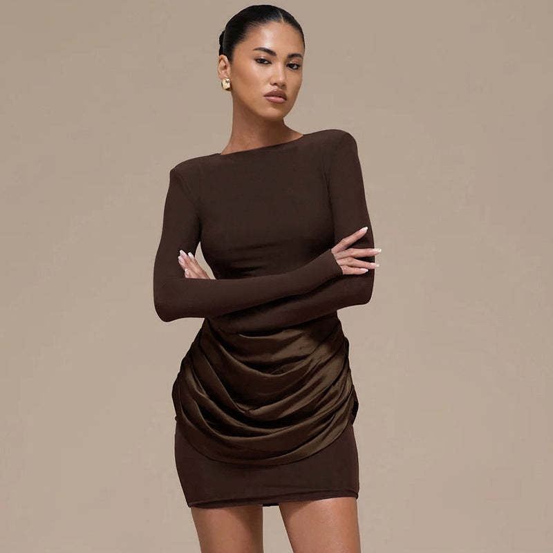 MB1418 Satin Ruched Waist Bodycon Mini Dress for Women