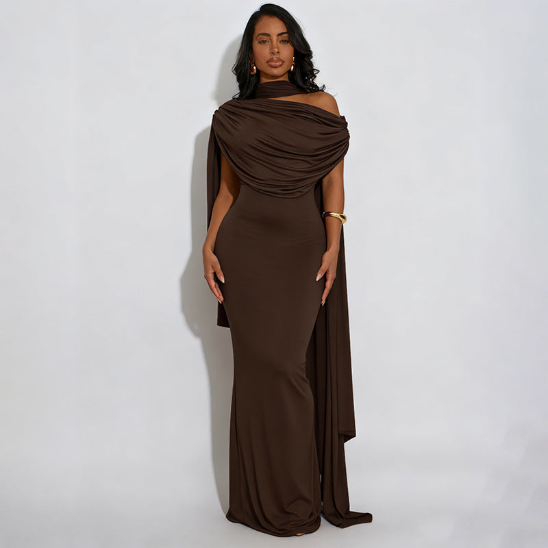 MB10111 Cape Sleeve Maxi Dress