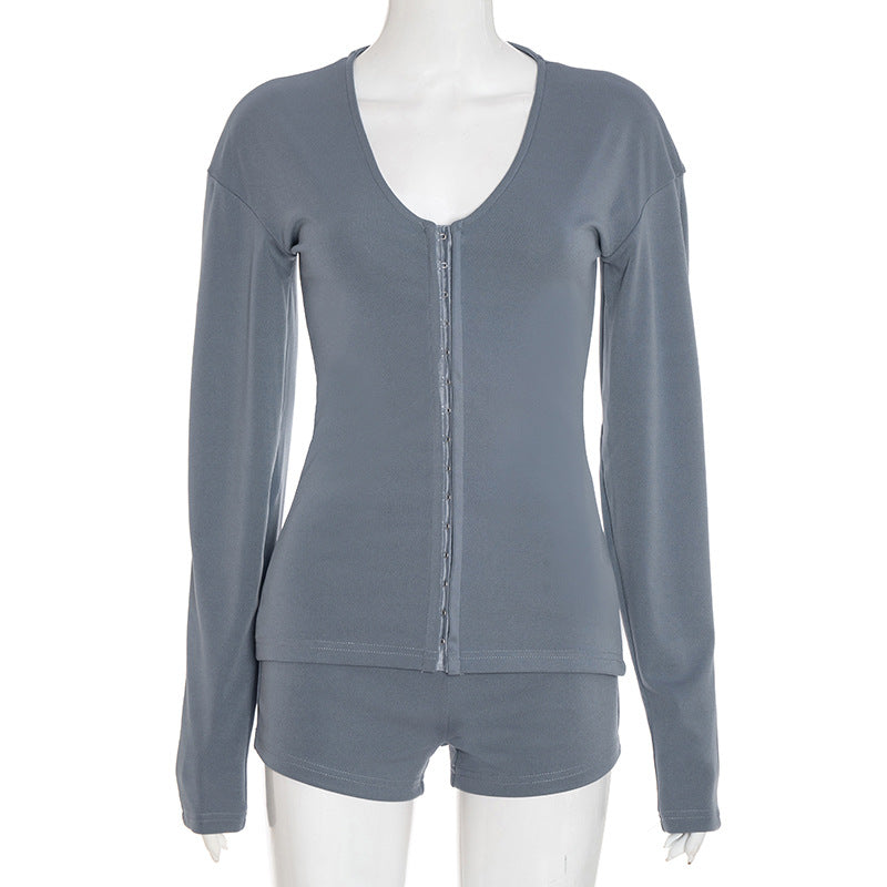 MB1047 Women's V-Neck Bodycon Two-Piece Set