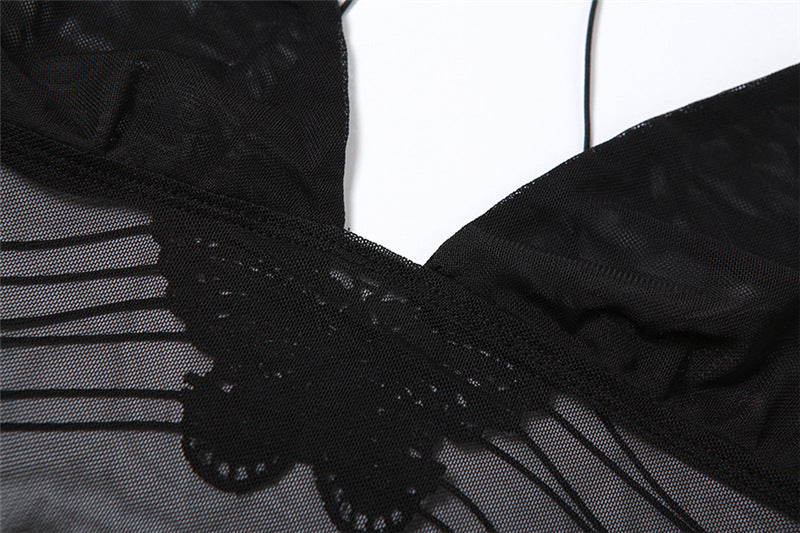 MB1834 Women's Sheer Mesh Butterfly Lace Backless Camisole Top