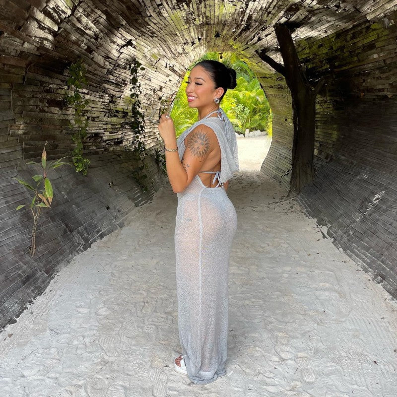 MB1303 Hood Backless Maxi Dress