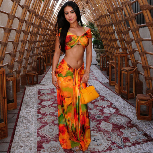 MB1833 Women's Off Shoulder Two Piece Maxi Skirt Set