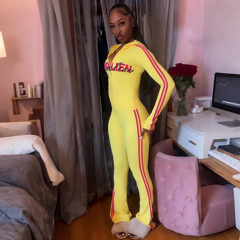 MB1825 Hooded Zip Up Top & Flare Pants 2 Piece Set Loungewear for Women