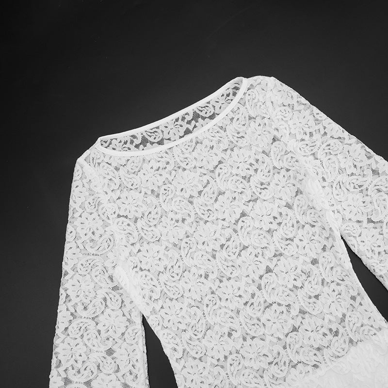 MB1444 White Lace Bell Sleeve Mini Dress