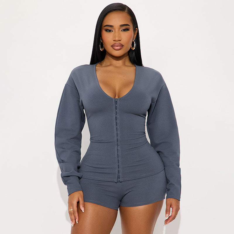 MB1047 Women's V-Neck Bodycon Two-Piece Set