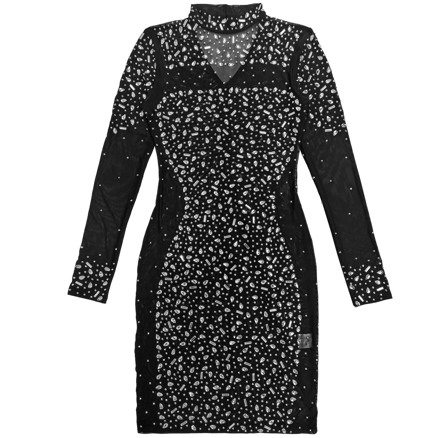MB1622 Women's Sheer Mesh Rhinestone Bodycon Dress