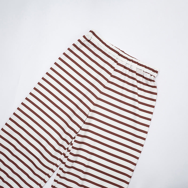 MB1425 Striped Loungewear: Long Sleeve Top + Wide Leg Pants
