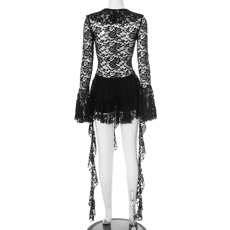 MB10118 Lace Dress with Bell Sleeves - Women's Party Outfit