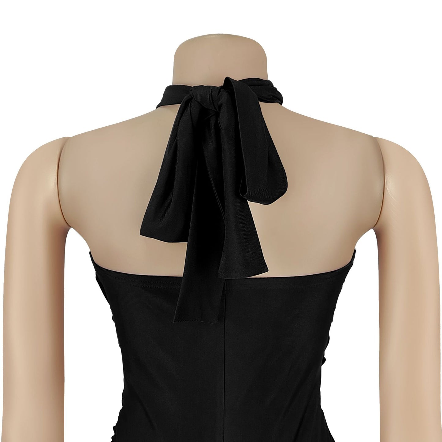 MB1603 Halter Formal Jumpsuit - Cutout Chest Crisscross Ruched Flared Leg