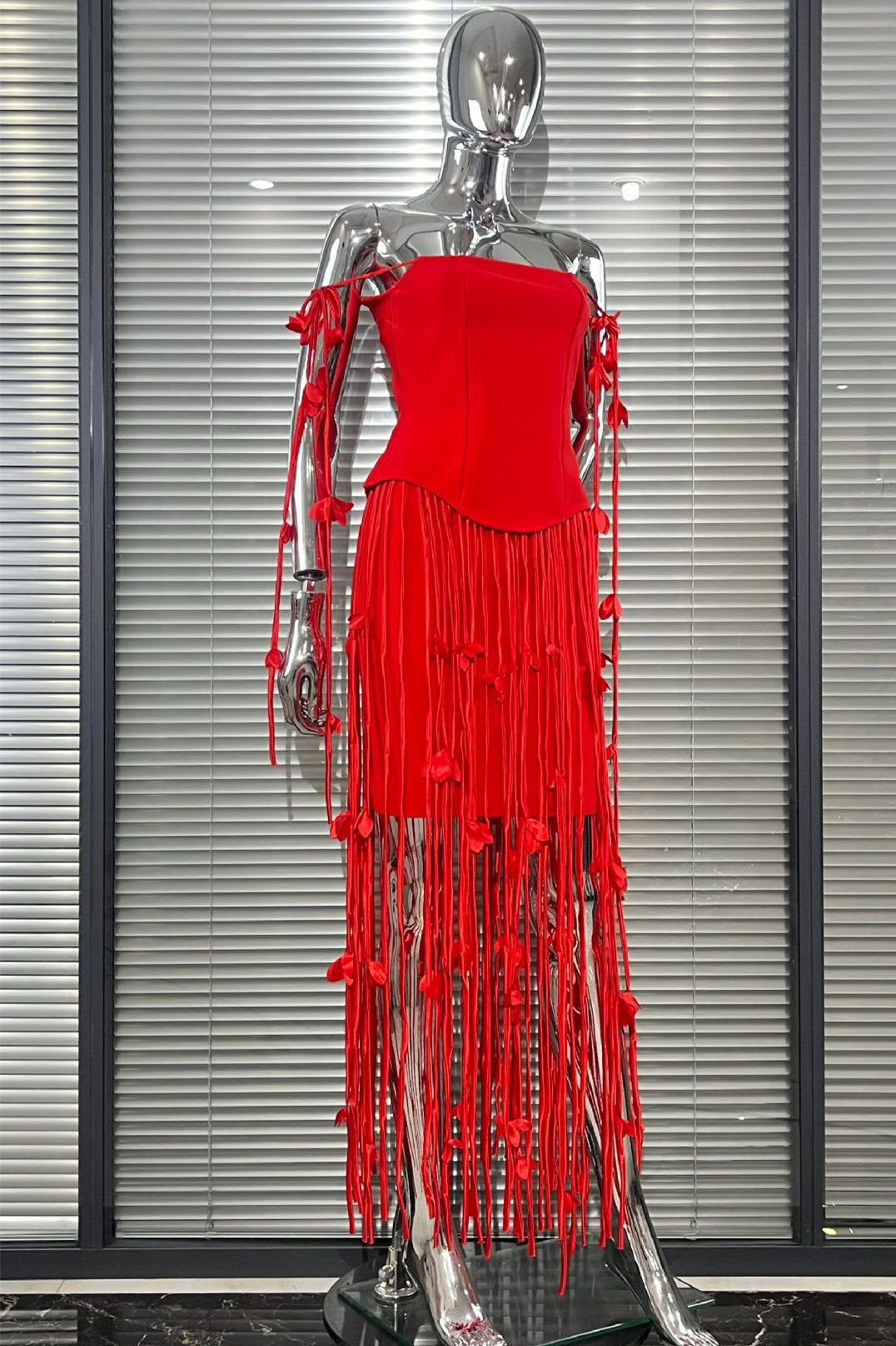 MB2107 Floral Fringe Tassel Bandage Mini Dress, Party Cocktail Gown