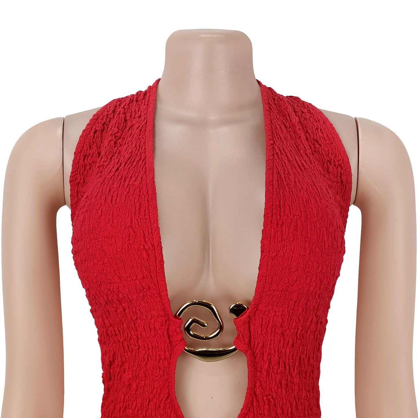 MB1613 Halter Neck Cutout Maxi Dress with Gold Accent