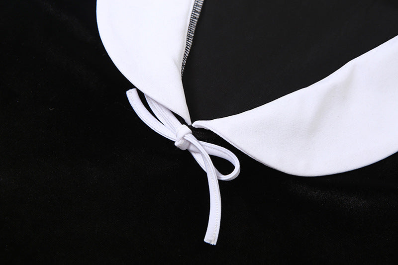 MB1140 Black Velvet Sailor Collar Two Piece Set - Crop Top & Mini Skirt