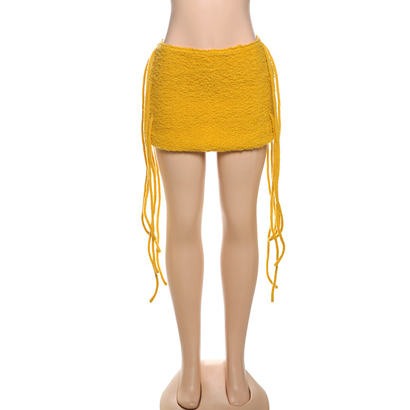 MB1504 Knit Fringe Bodycon Mini Skirt for Party