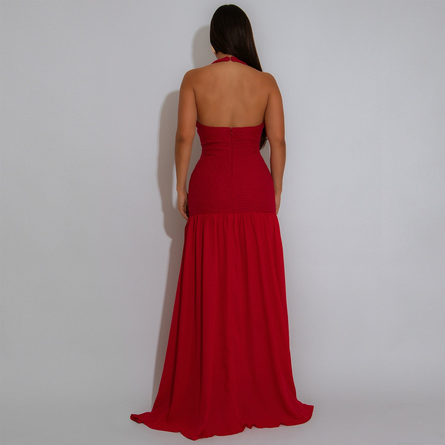 MB1613 Halter Neck Cutout Maxi Dress with Gold Accent