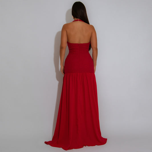 MB1613 Halter Neck Cutout Maxi Dress with Gold Accent