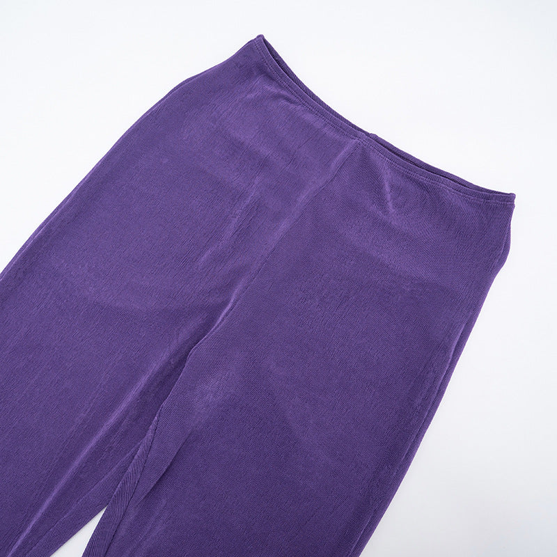 MB1055 Women's Draped Neck Top and Skinny Pants Two-Piece Set