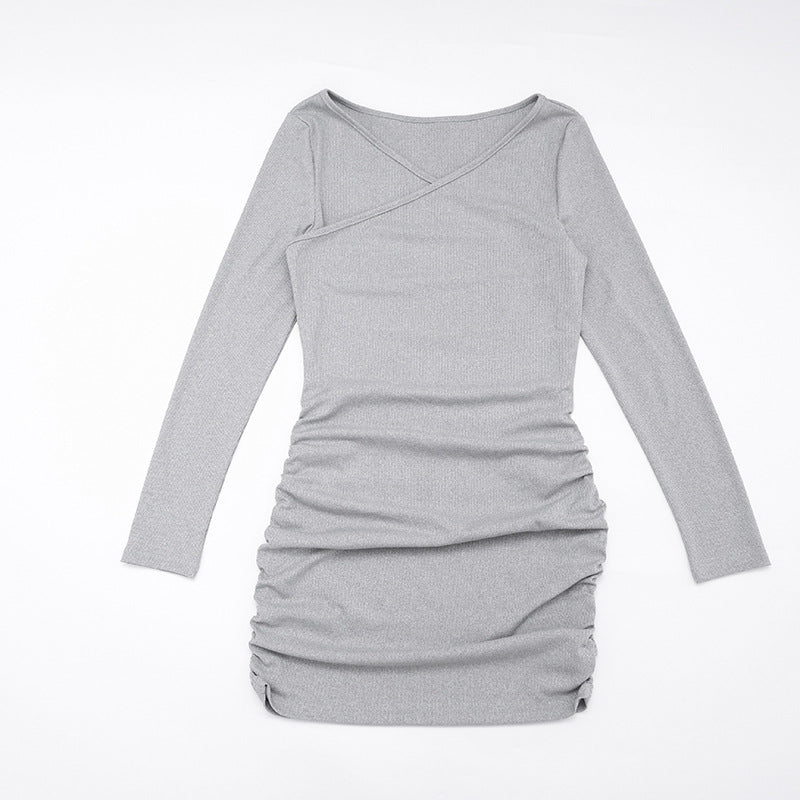 MB1413 Gray Long Sleeve Bodycon Mini Dress for Women
