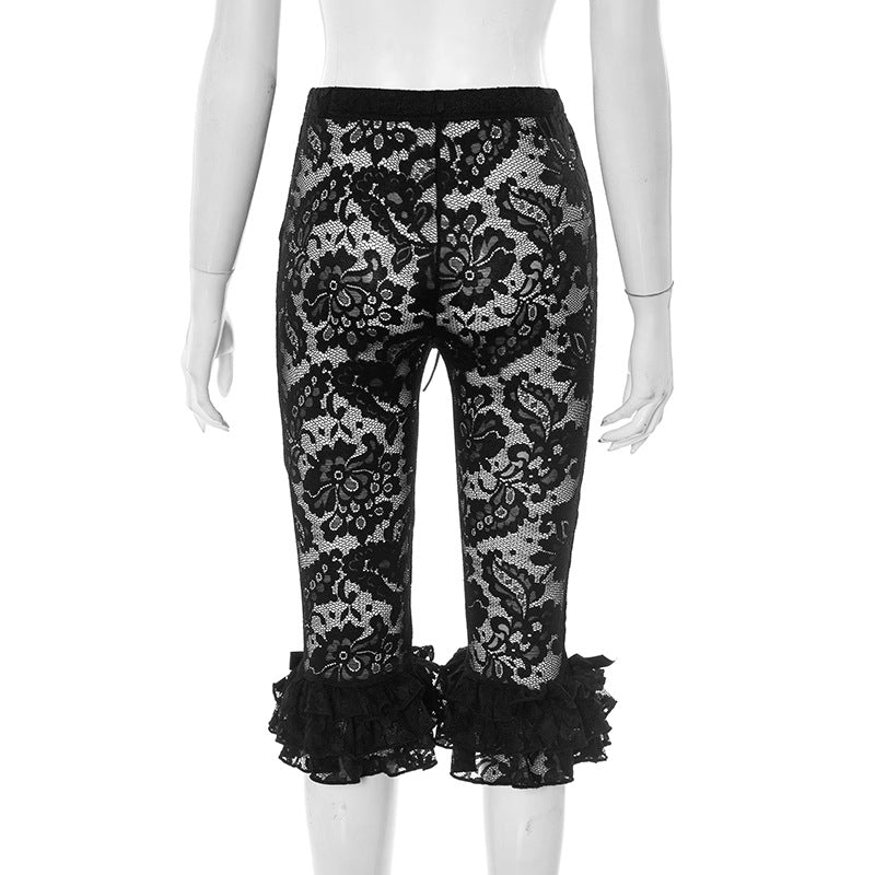 MB1012 Women's Floral Lace Ruffle Pants