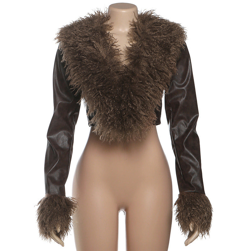 MB1805 Women's Faux Fur & Faux Leather Jacket