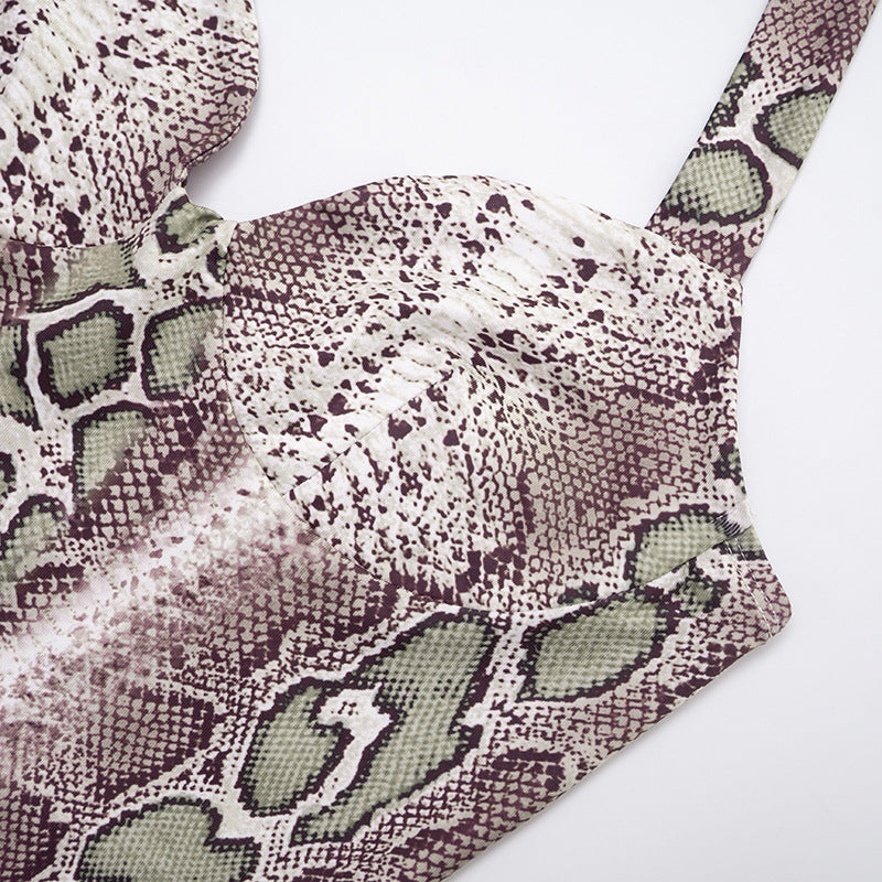 MB1407 Snake Print Halter Capri Jumpsuit for Women