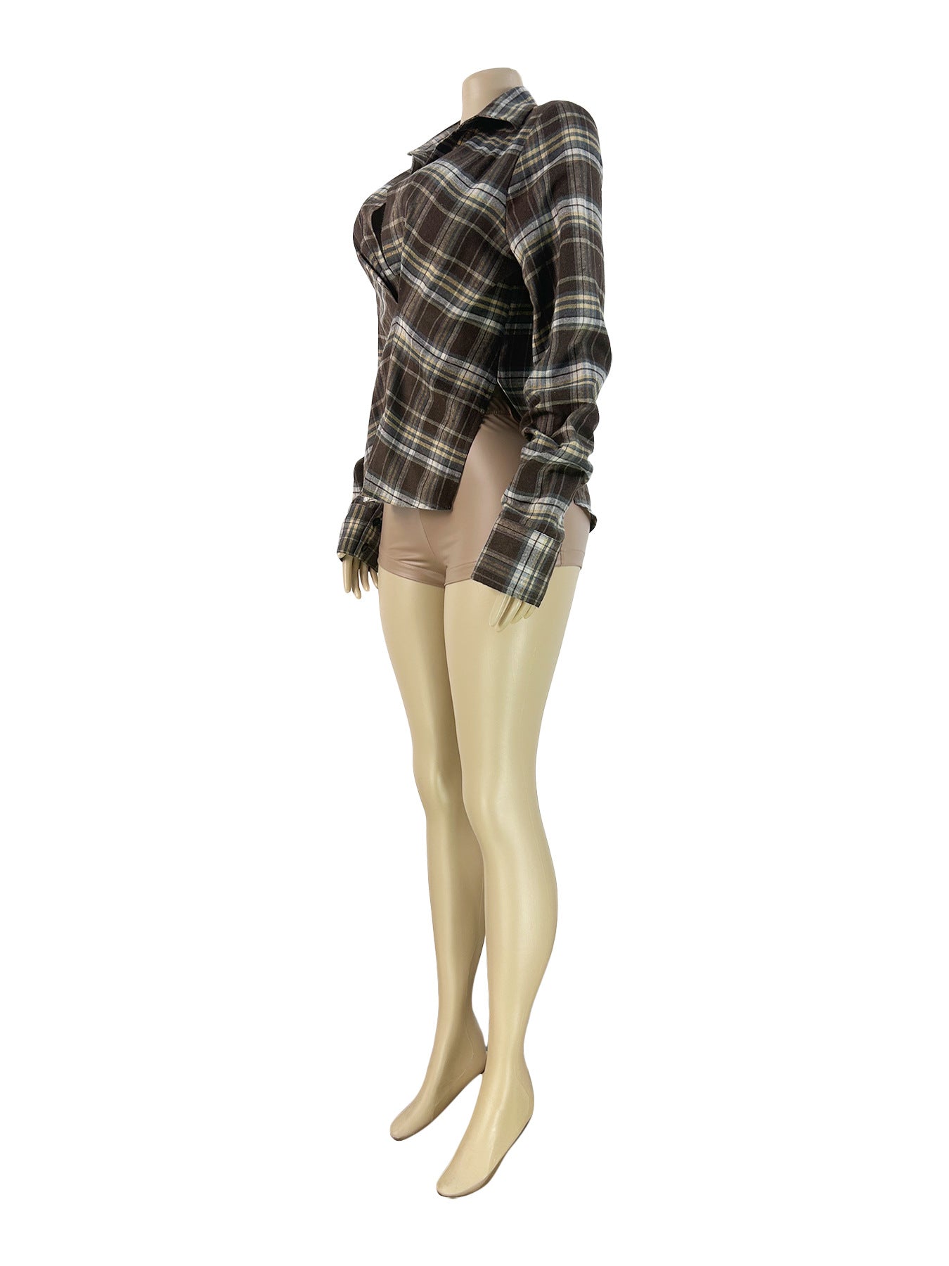 MB1718 Women’s Plaid Deep V-Neck Long Sleeve Shirt