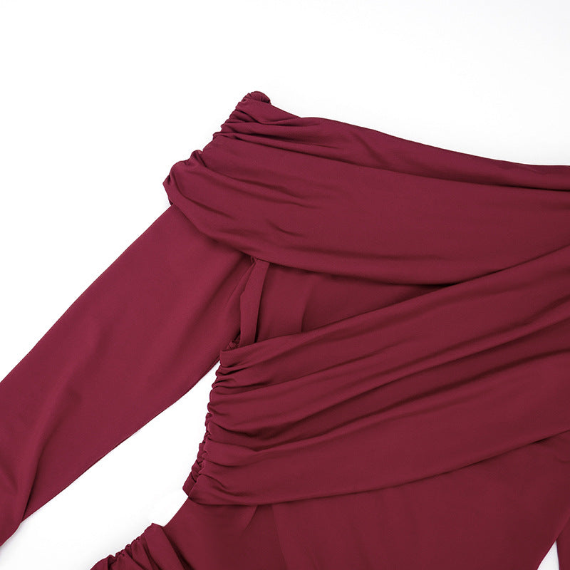 MB1422 One-Shoulder Long Sleeve Bodycon Maxi Dress for Women