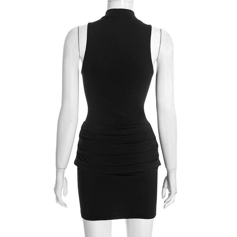 MB1453 Mock Neck Sleeveless Ruched Mini Dress