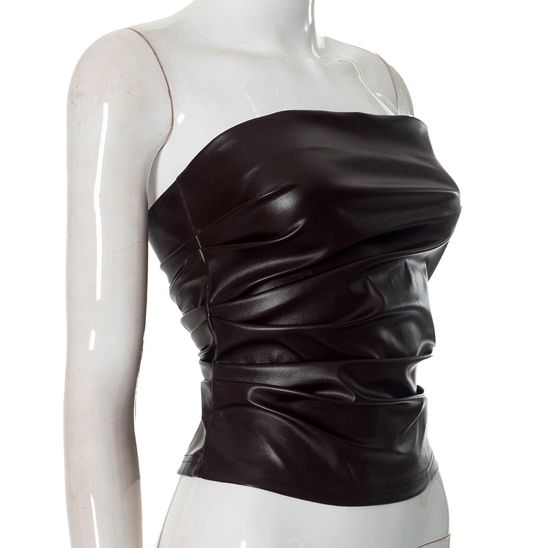MB1005 Leather Strapless Tube Top for Women