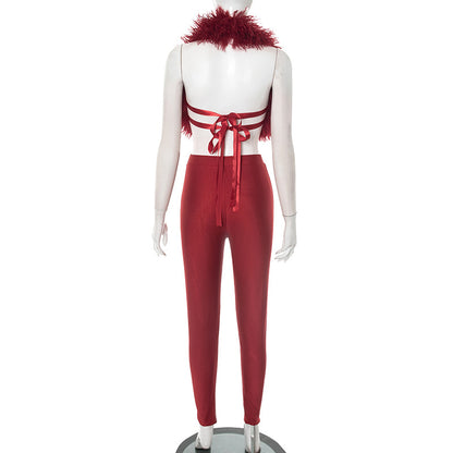 MB1017 Fuzzy Cropped Top and High Waisted Leggings Set