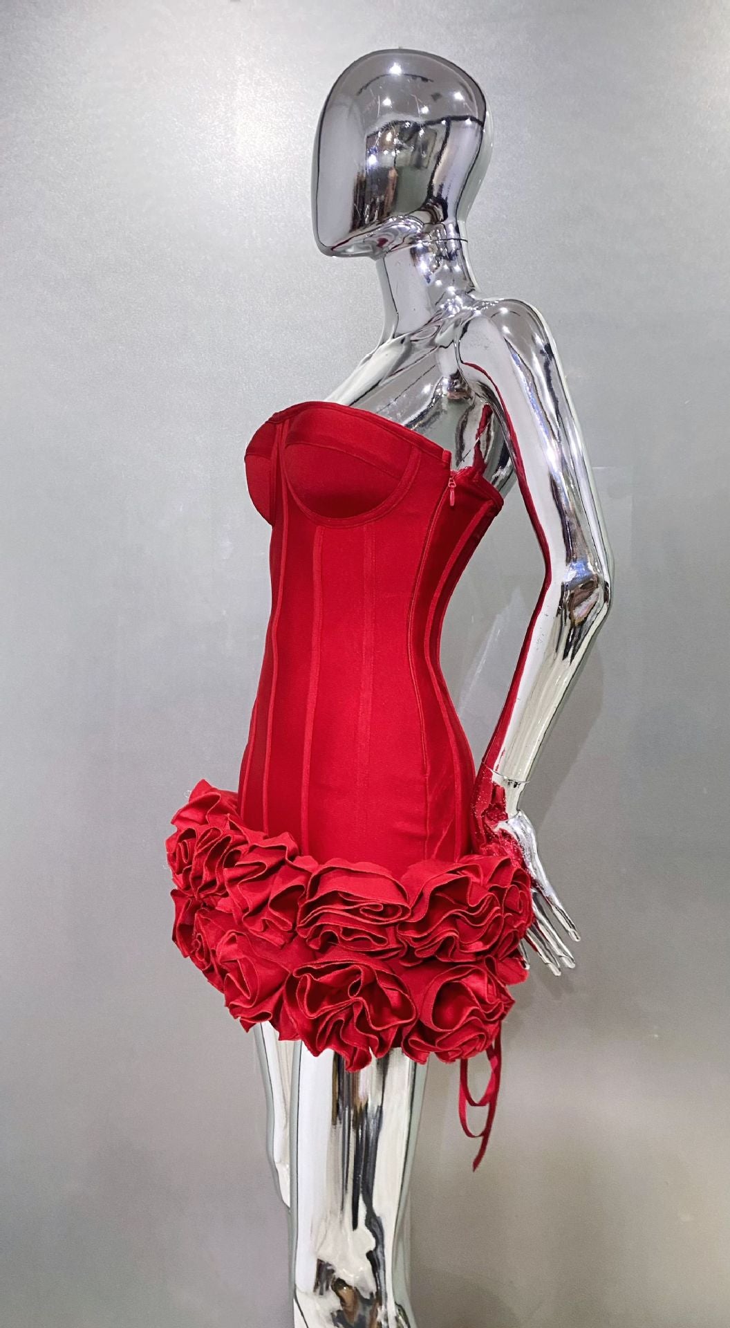 MB2104 Bandage Mini Dress, 3D Floral Ruffle Hem, Music Festival Gown