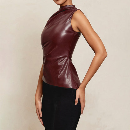 MB1006 PU Leather Sleeveless Top for Women