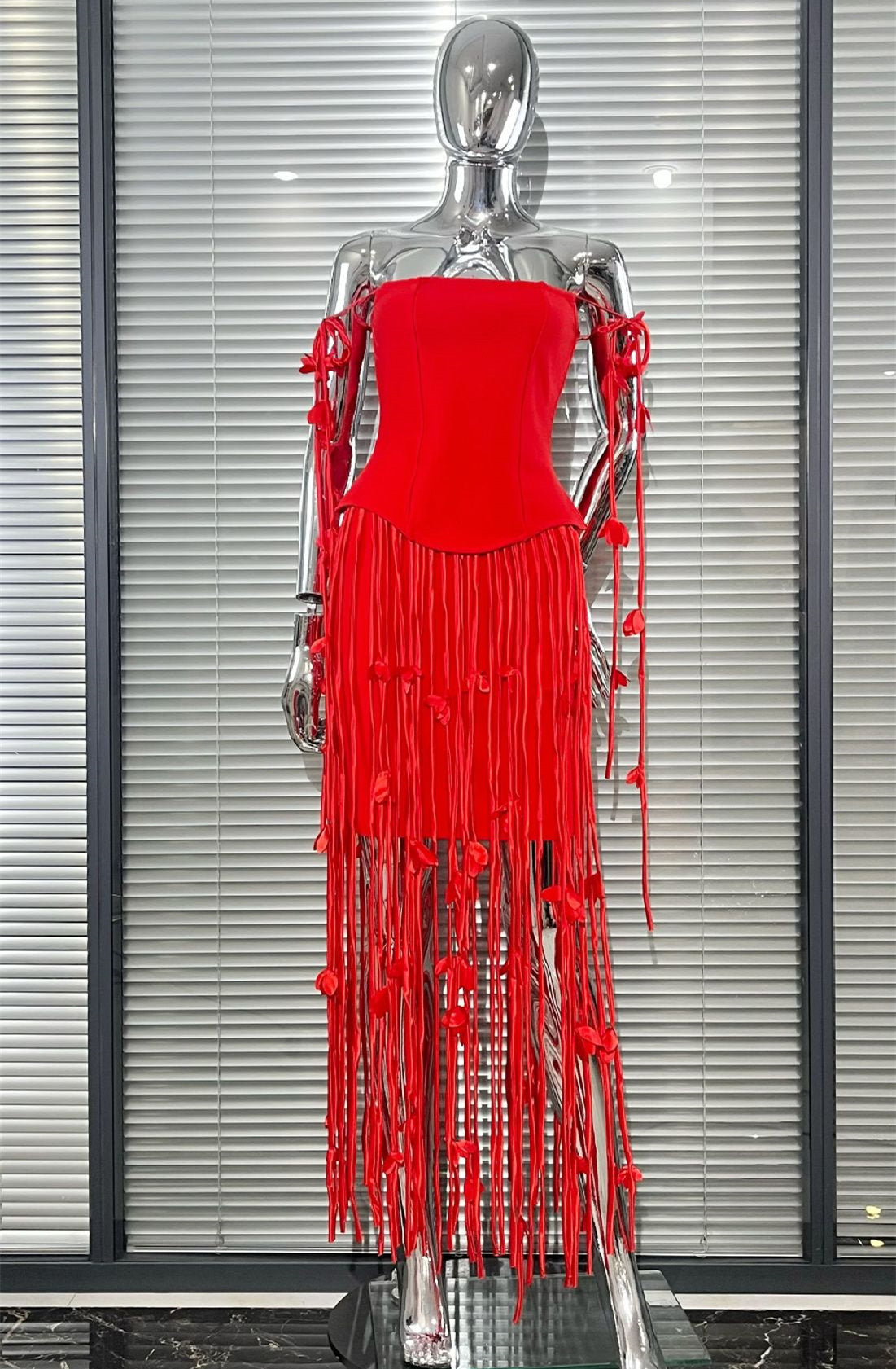 MB2107 Floral Fringe Tassel Bandage Mini Dress, Party Cocktail Gown