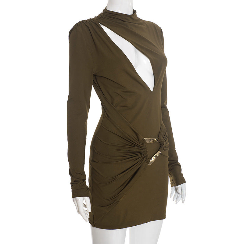MB1426 Long Sleeve Cutout Mini Dress with Ruched Detail
