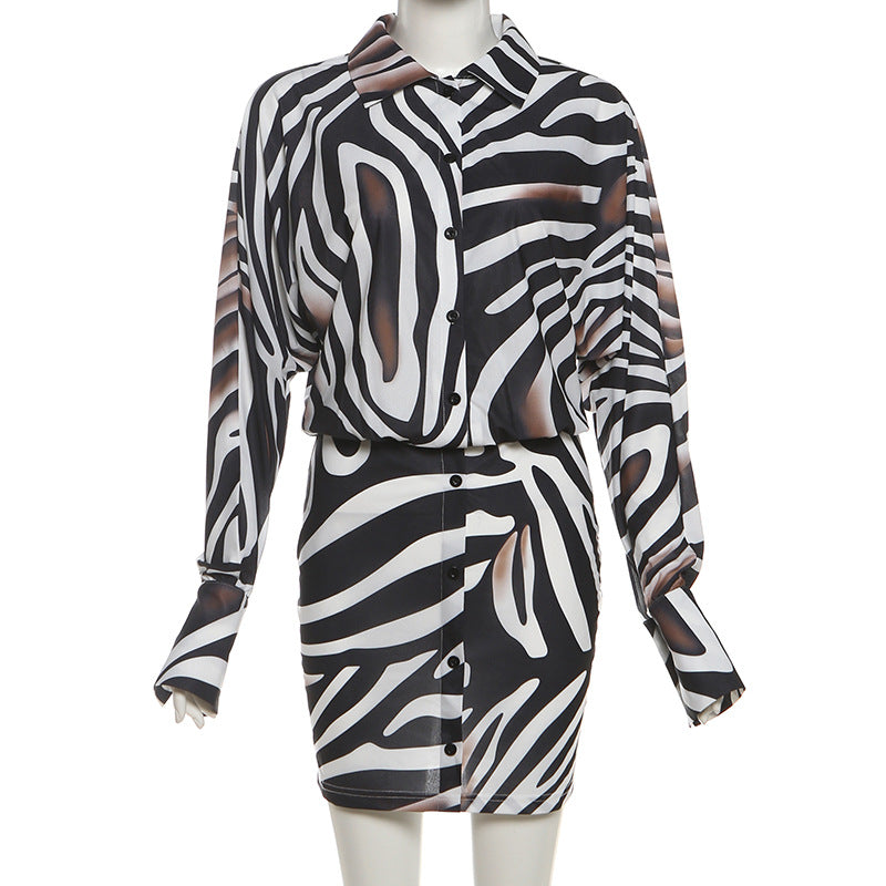 MB1142 Zebra Print Shirt Dress for Women