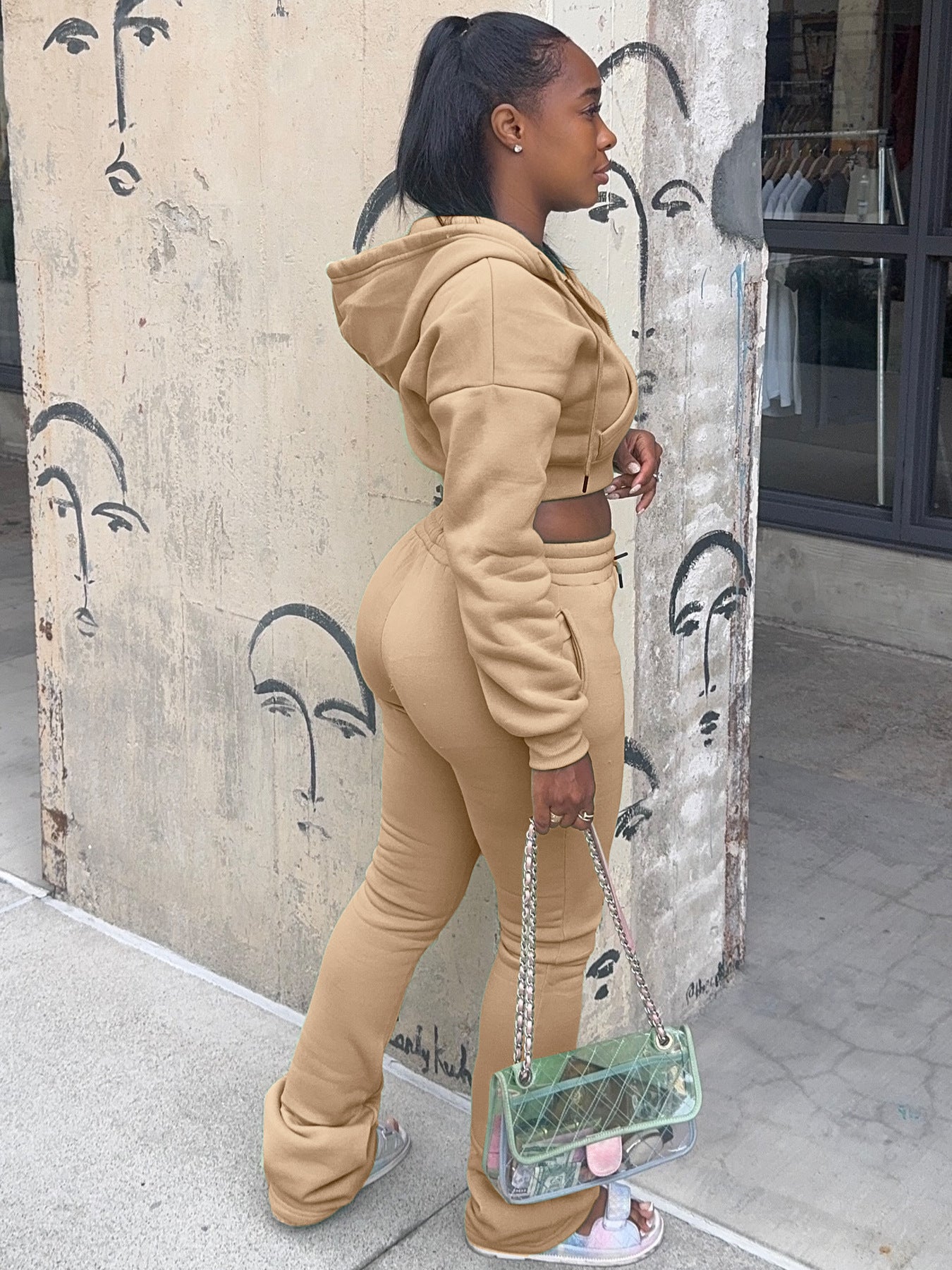 MB1712 Women's Winter Hoodie & Stacked Pants Two-Piece Set