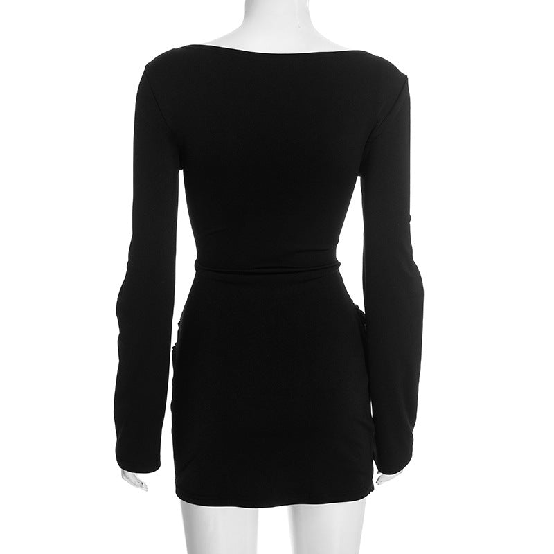 MB1434 Square Neck Long Sleeve Satin Mini Dress