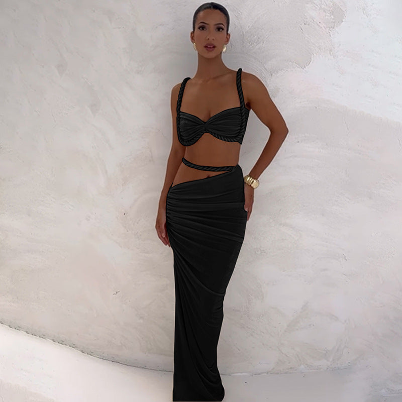 MB1309 Solid Color Long Skirt Set