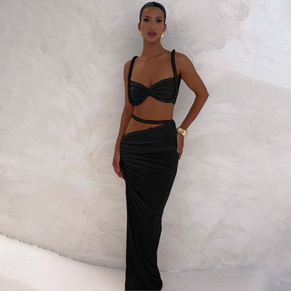 MB1309 Solid Color Long Skirt Set