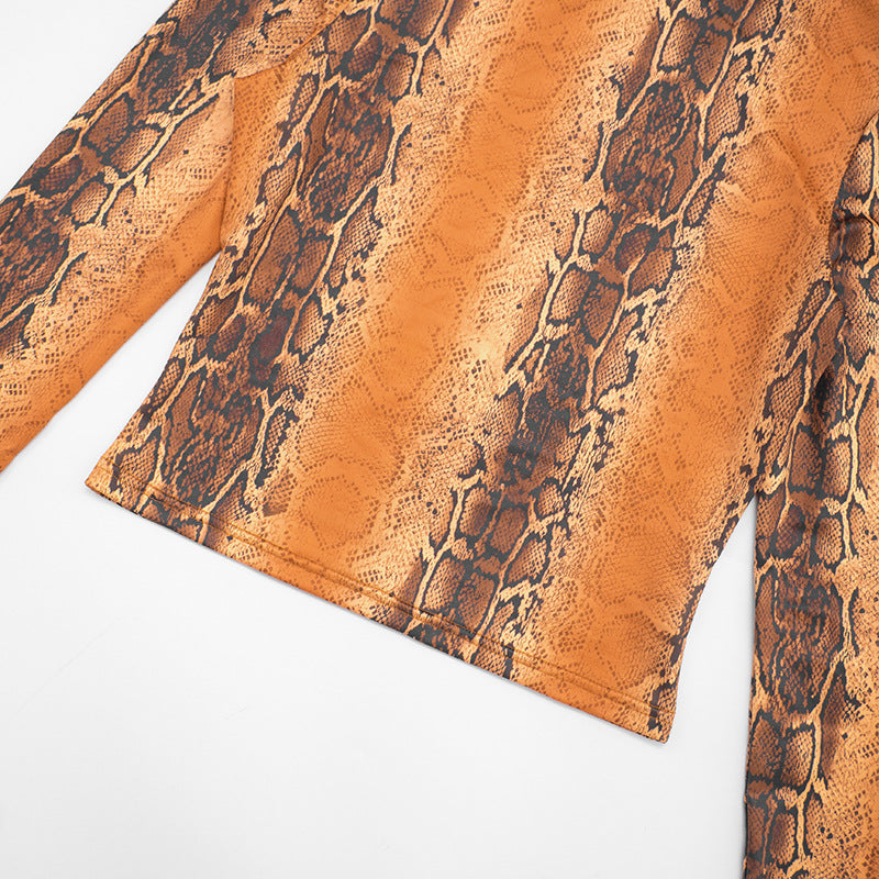 MB1431 Orange Snake Print Crop Top & Flared Bell Bottom Pants