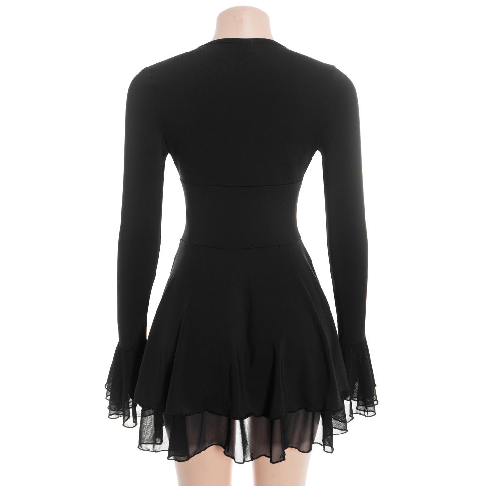 MB1321 Long Sleeve Tie-Front Mini Dress with Bell Cuffs